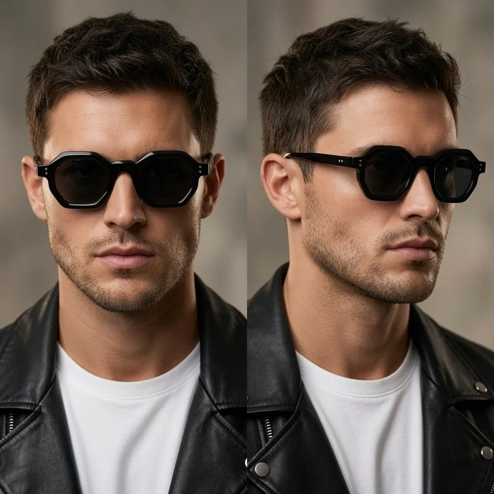 Classic Dark Black Lens Sunglasses Combine Statement‎ Look Luxury Men Trendy Rap